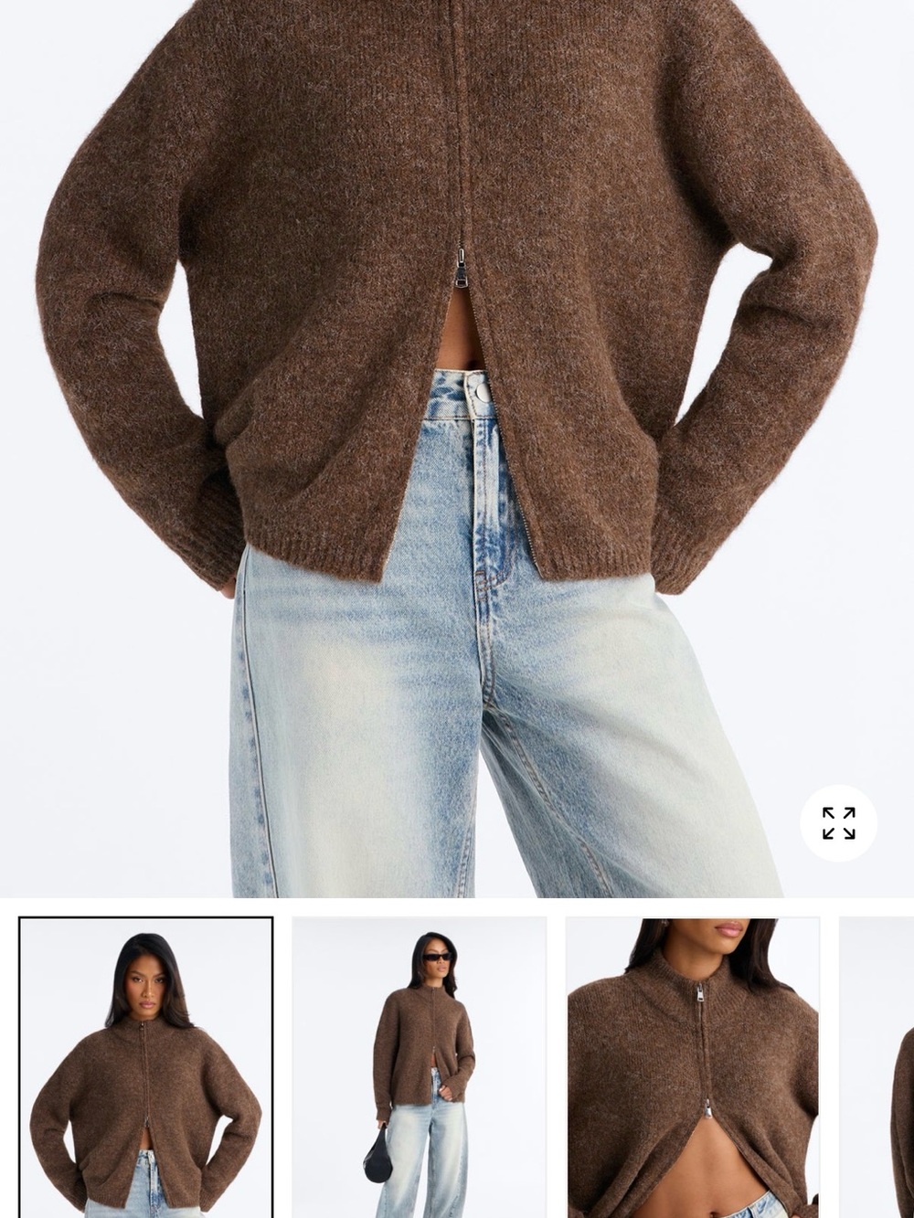Fashion Nova Brown Zip-Front Women's Sweater